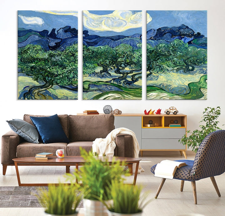 Green Wall Art Landscape Painting Canvas Print Framed Living Room Décor Abstract Nature