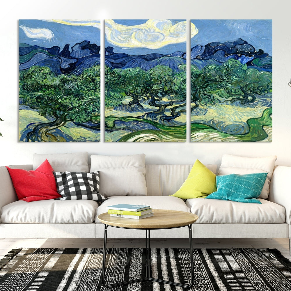 Green Wall Art Landscape Painting Canvas Print Framed Living Room Décor Abstract Nature