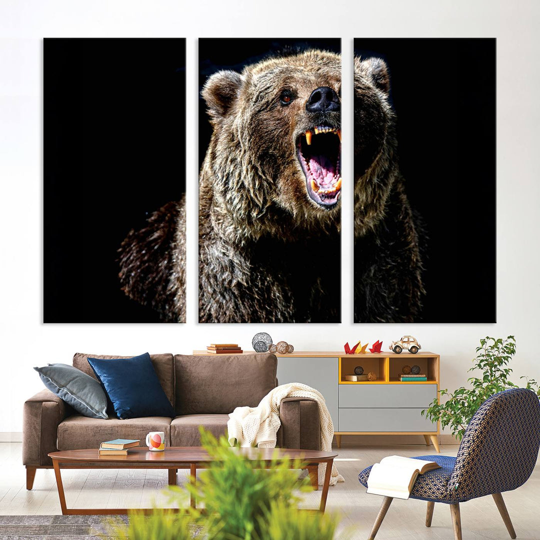 Grizzly Bear Canvas Wall Art for Farmhouse Wall Decor