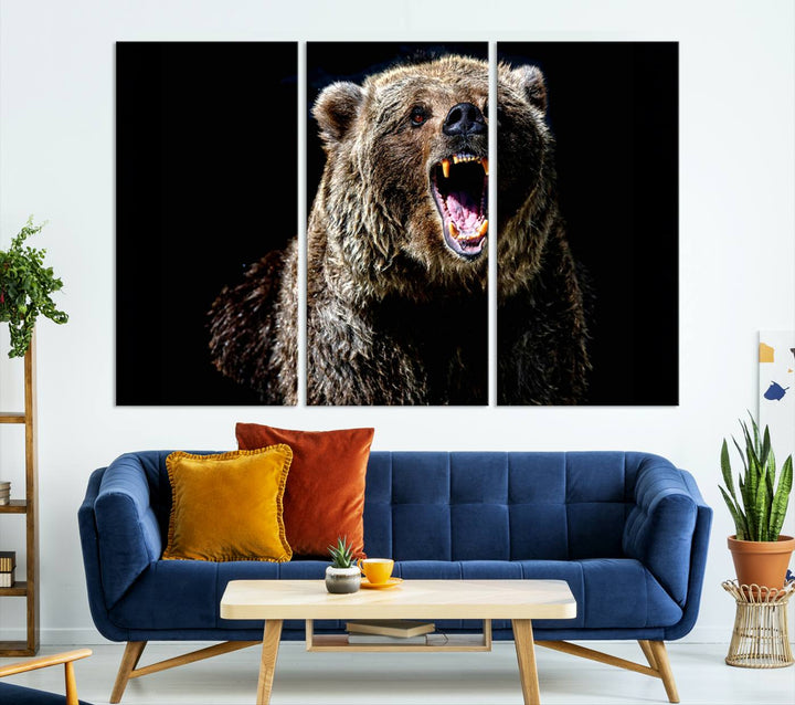 Grizzly Bear Canvas Wall Art for Farmhouse Wall Decor