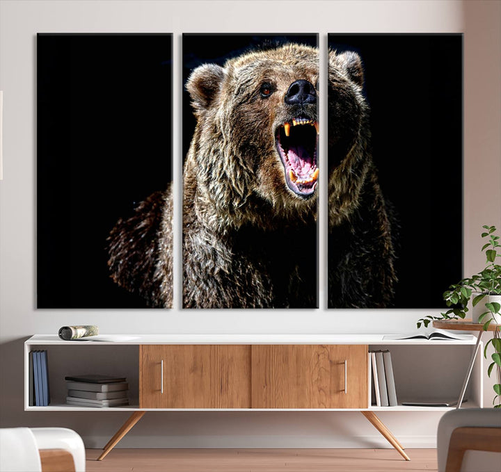 Grizzly Bear Canvas Wall Art for Farmhouse Wall Decor