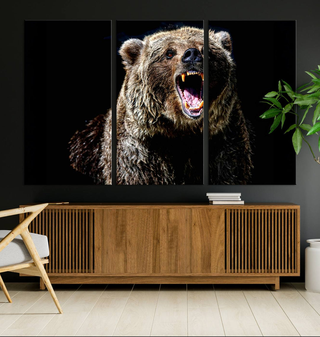 Grizzly Bear Canvas Wall Art for Farmhouse Wall Decor