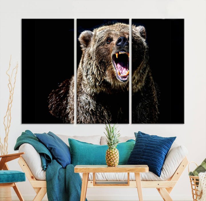 Grizzly Bear Canvas Wall Art for Farmhouse Wall Decor