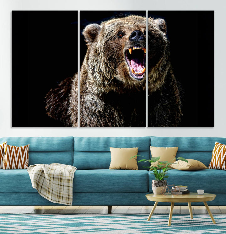 Grizzly Bear Canvas Wall Art for Farmhouse Wall Decor