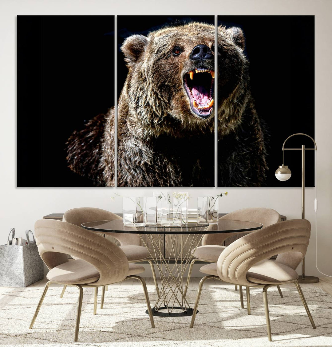 Grizzly Bear Canvas Wall Art for Farmhouse Wall Decor