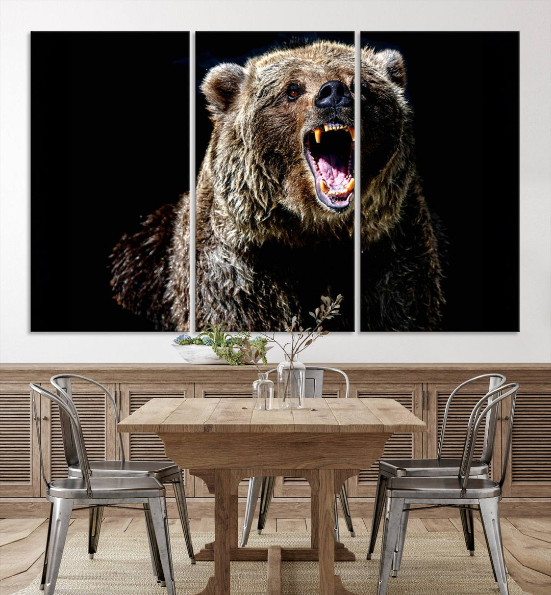 Grizzly Bear Canvas Wall Art for Farmhouse Wall Decor