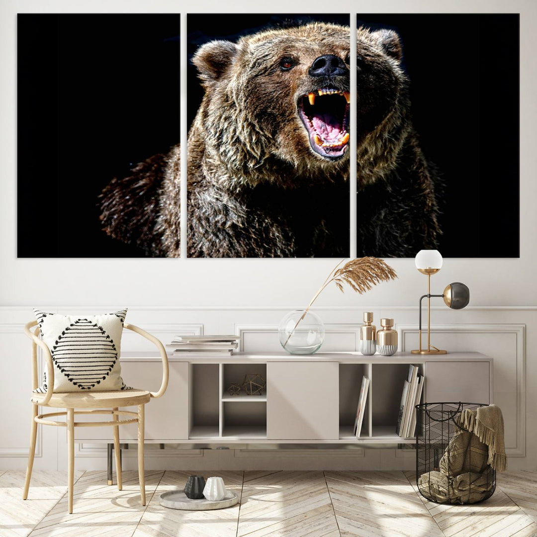 Grizzly Bear Canvas Wall Art for Farmhouse Wall Decor