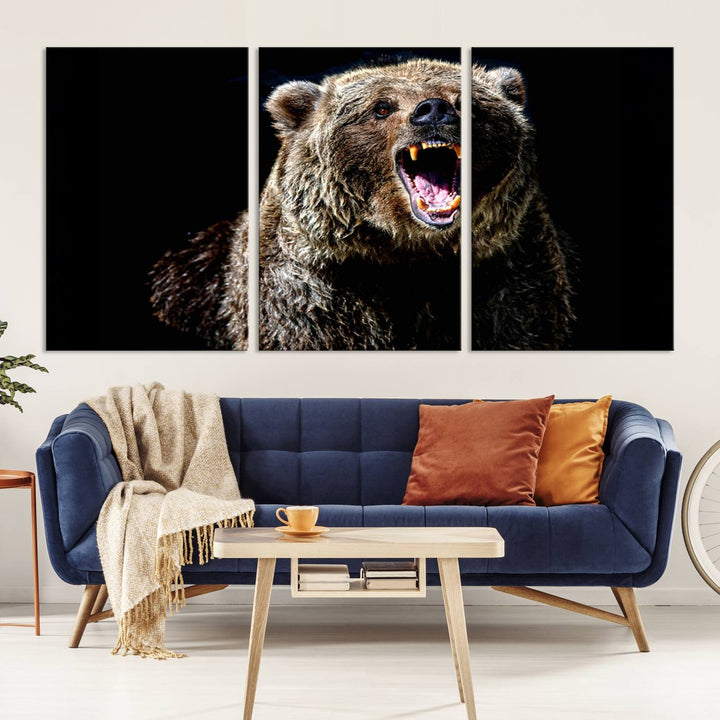 Grizzly Bear Canvas Wall Art for Farmhouse Wall Decor