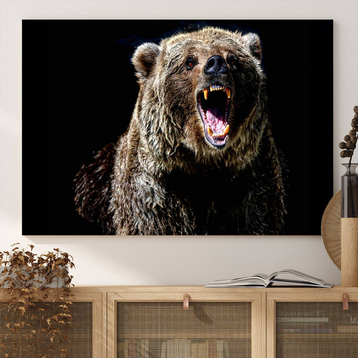 Grizzly Bear Canvas Wall Art for Farmhouse Wall Decor