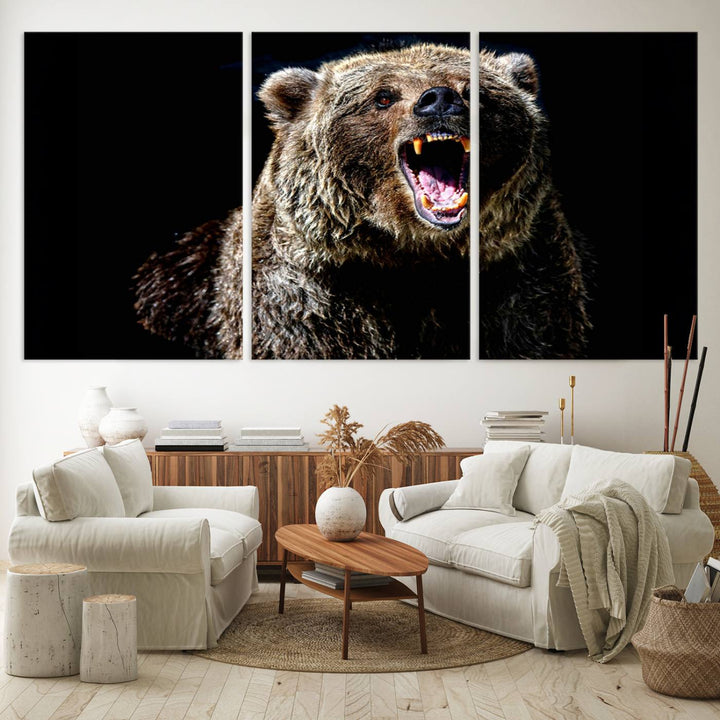 Grizzly Bear Canvas Wall Art for Farmhouse Wall Decor