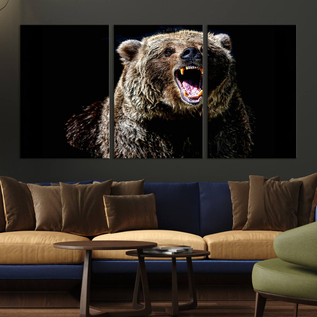 Grizzly Bear Canvas Wall Art for Farmhouse Wall Decor