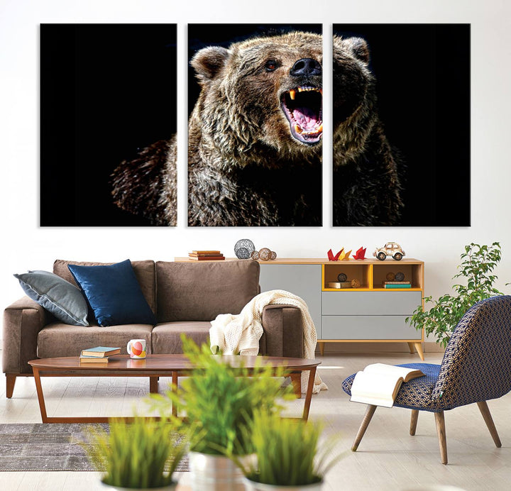 Grizzly Bear Canvas Wall Art for Farmhouse Wall Decor