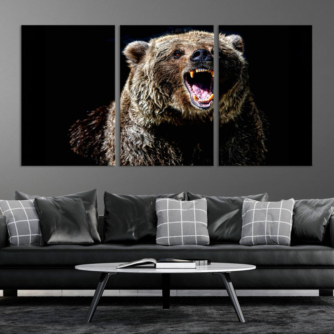 Grizzly Bear Canvas Wall Art for Farmhouse Wall Decor