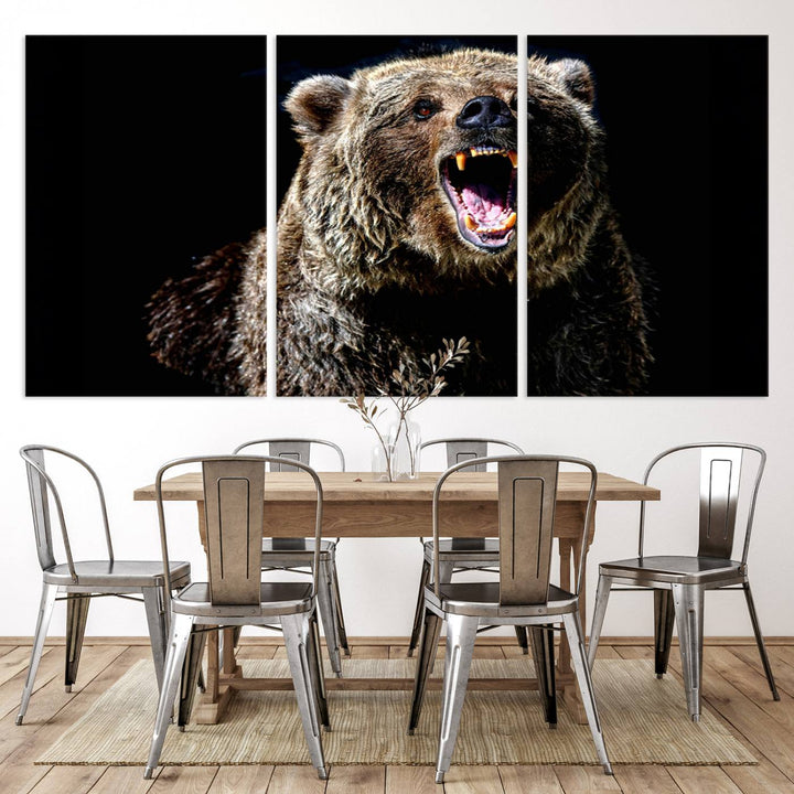 Grizzly Bear Canvas Wall Art for Farmhouse Wall Decor