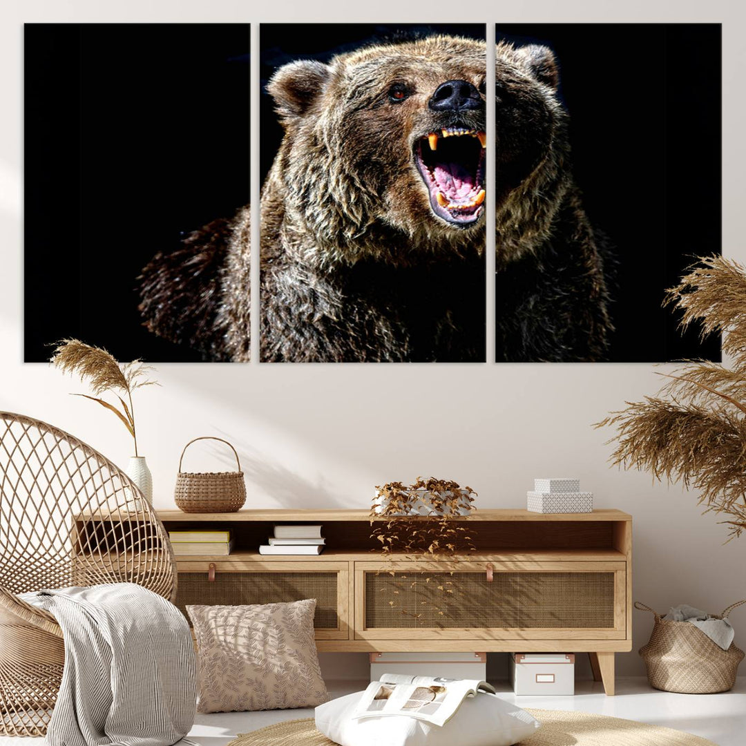 Grizzly Bear Canvas Wall Art for Farmhouse Wall Decor