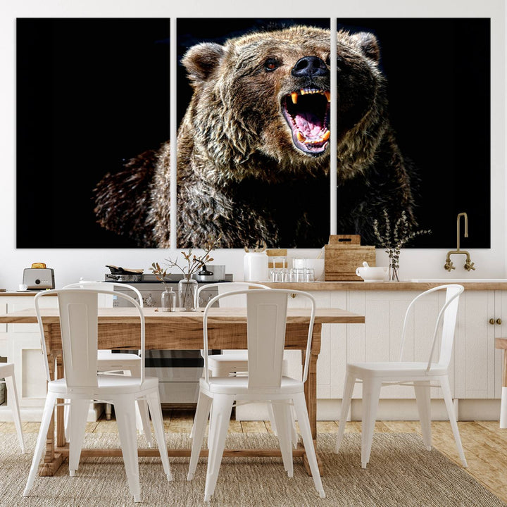 Grizzly Bear Canvas Wall Art for Farmhouse Wall Decor