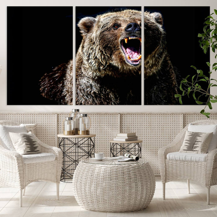 Grizzly Bear Canvas Wall Art for Farmhouse Wall Decor