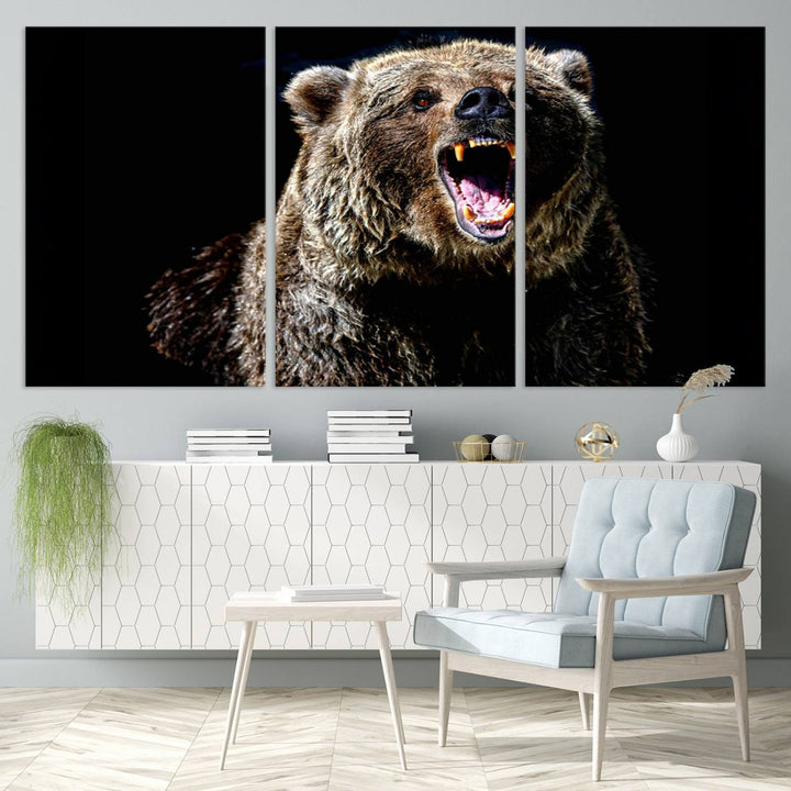 Grizzly Bear Canvas Wall Art for Farmhouse Wall Decor