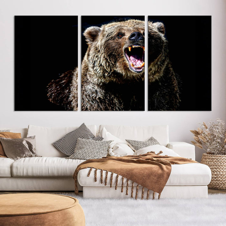 Grizzly Bear Canvas Wall Art for Farmhouse Wall Decor