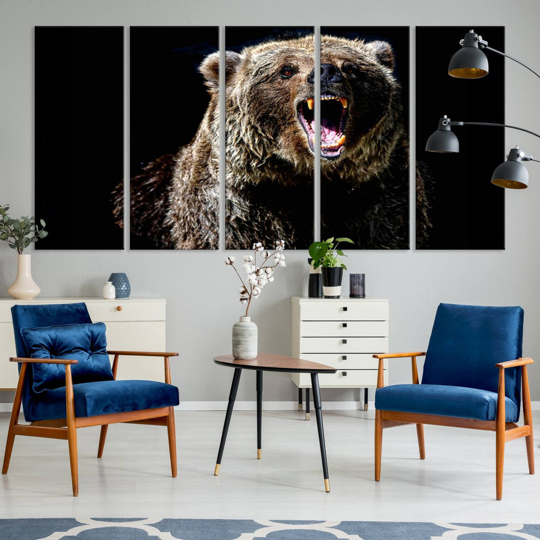 Grizzly Bear Canvas Wall Art for Farmhouse Wall Decor