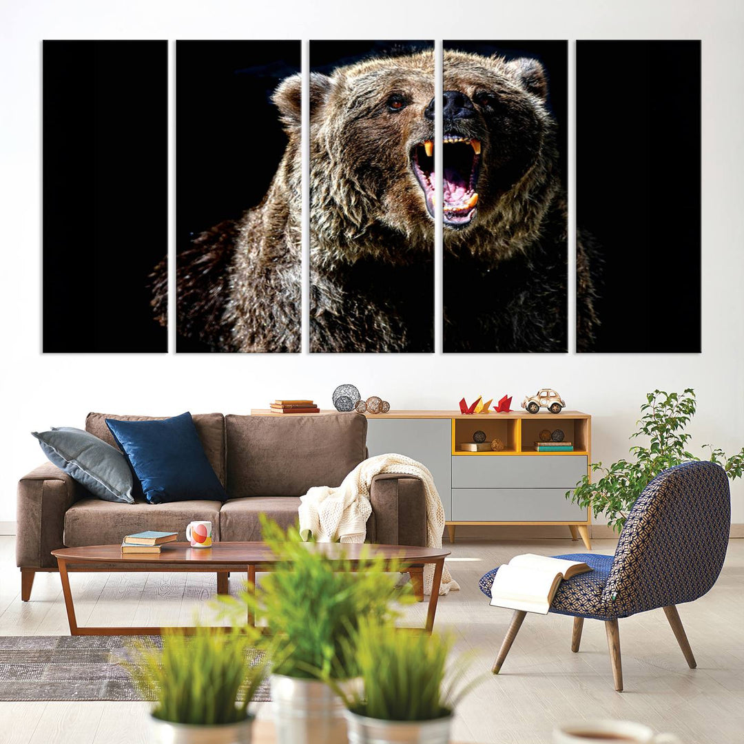 Grizzly Bear Canvas Wall Art for Farmhouse Wall Decor