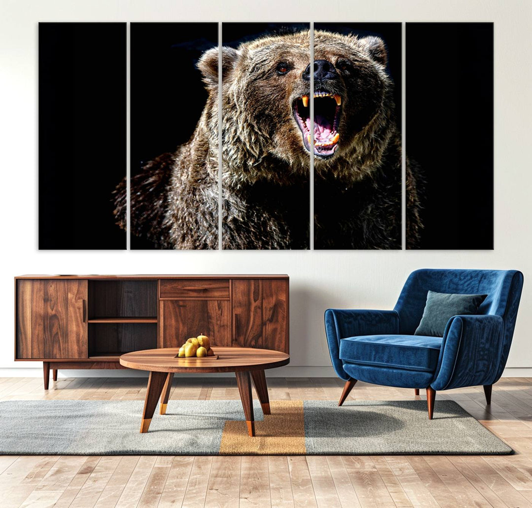 Grizzly Bear Canvas Wall Art for Farmhouse Wall Decor