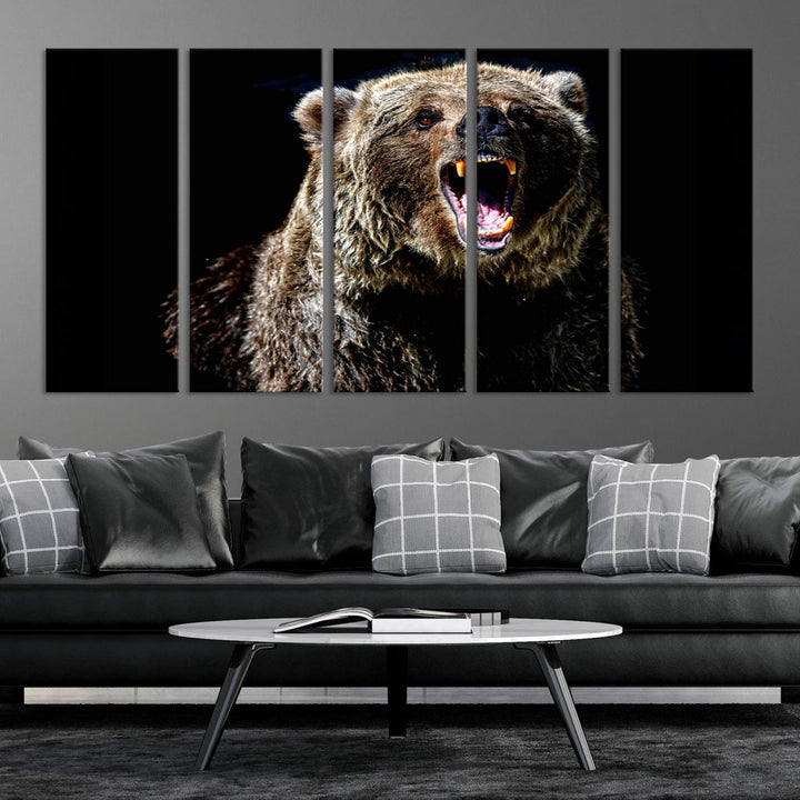 Grizzly Bear Canvas Wall Art for Farmhouse Wall Decor