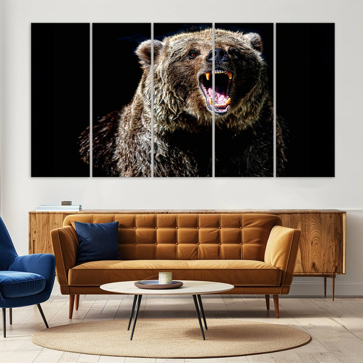 Grizzly Bear Canvas Wall Art for Farmhouse Wall Decor