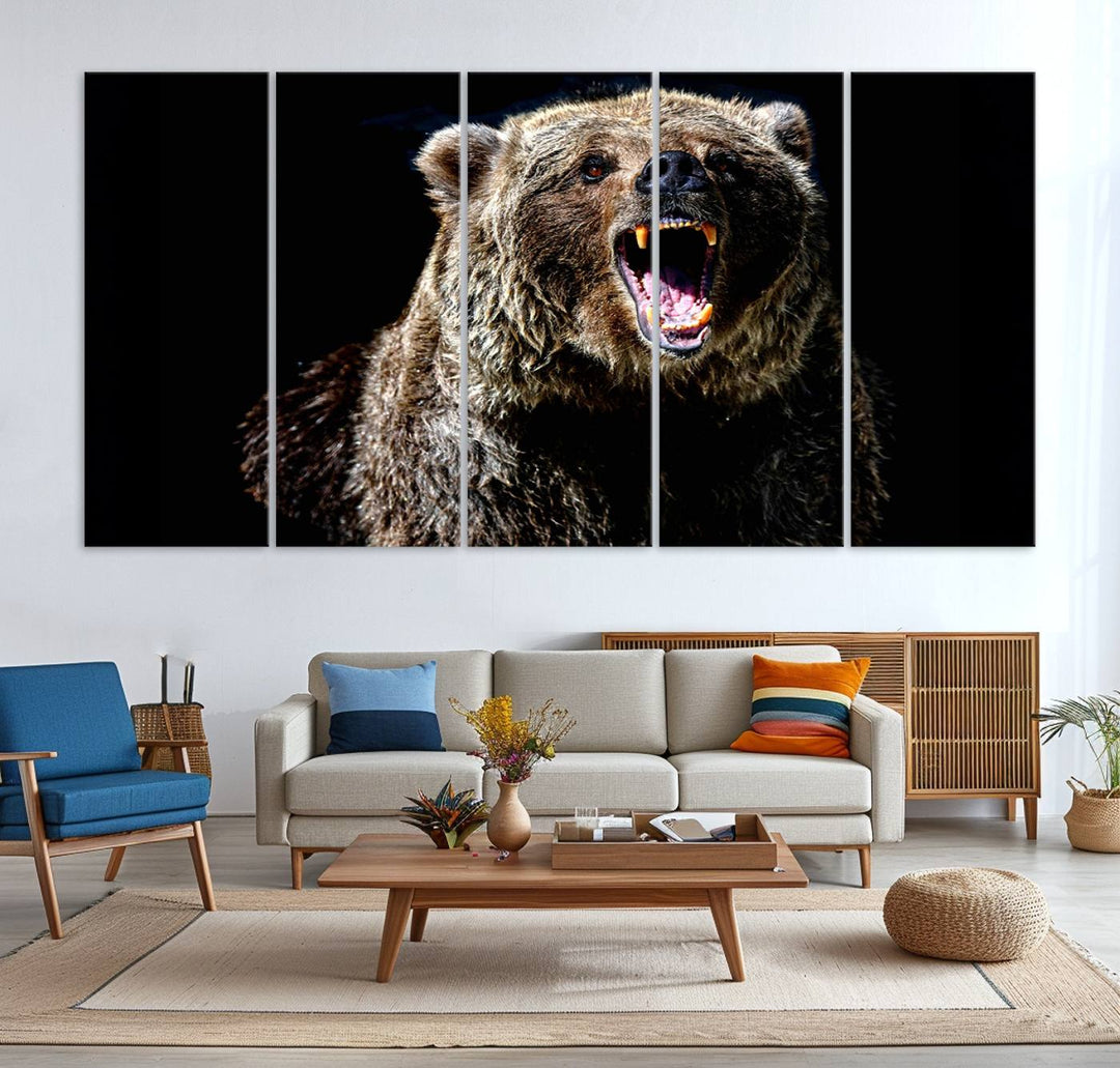 Grizzly Bear Canvas Wall Art for Farmhouse Wall Decor