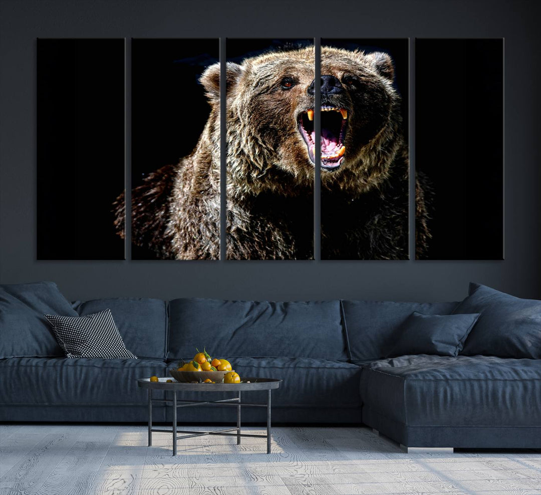 Grizzly Bear Canvas Wall Art for Farmhouse Wall Decor