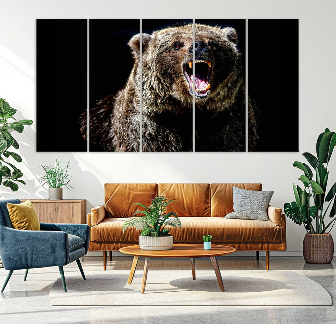 Grizzly Bear Canvas Wall Art for Farmhouse Wall Decor