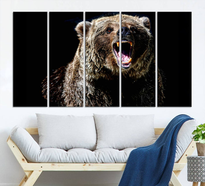 Grizzly Bear Canvas Wall Art for Farmhouse Wall Decor