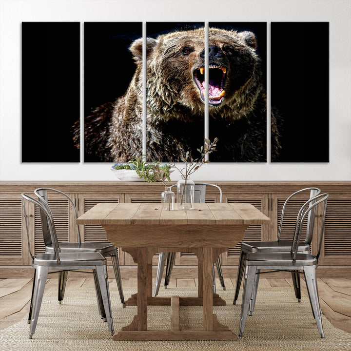 Grizzly Bear Canvas Wall Art for Farmhouse Wall Decor