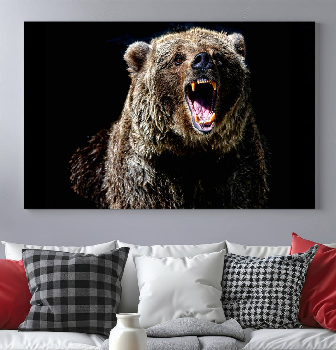 Grizzly Bear Canvas Wall Art for Farmhouse Wall Decor