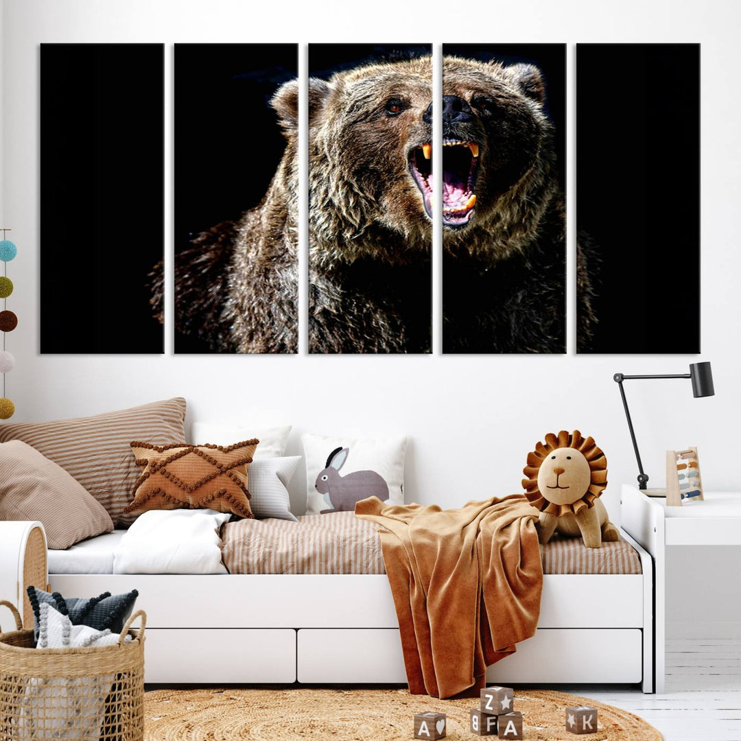 Grizzly Bear Canvas Wall Art for Farmhouse Wall Decor