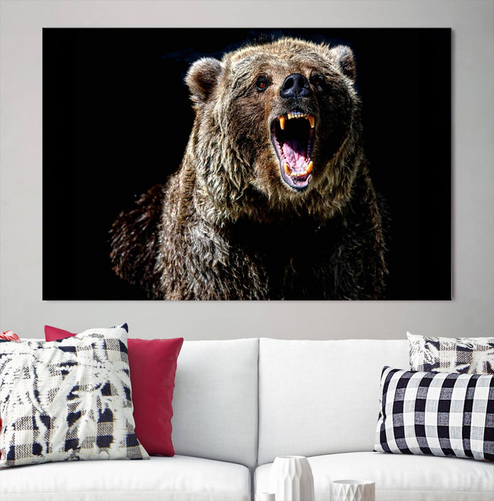 Grizzly Bear Canvas Wall Art for Farmhouse Wall Decor