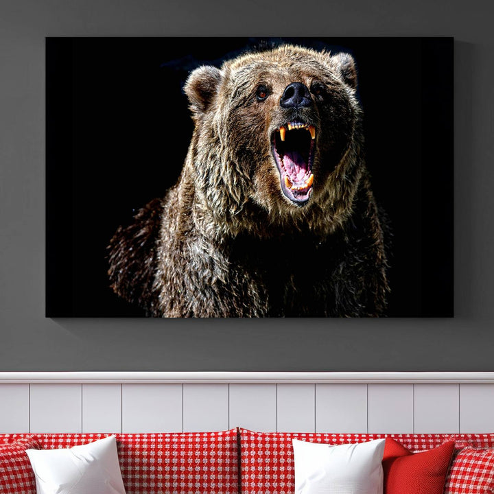 Grizzly Bear Canvas Wall Art for Farmhouse Wall Decor