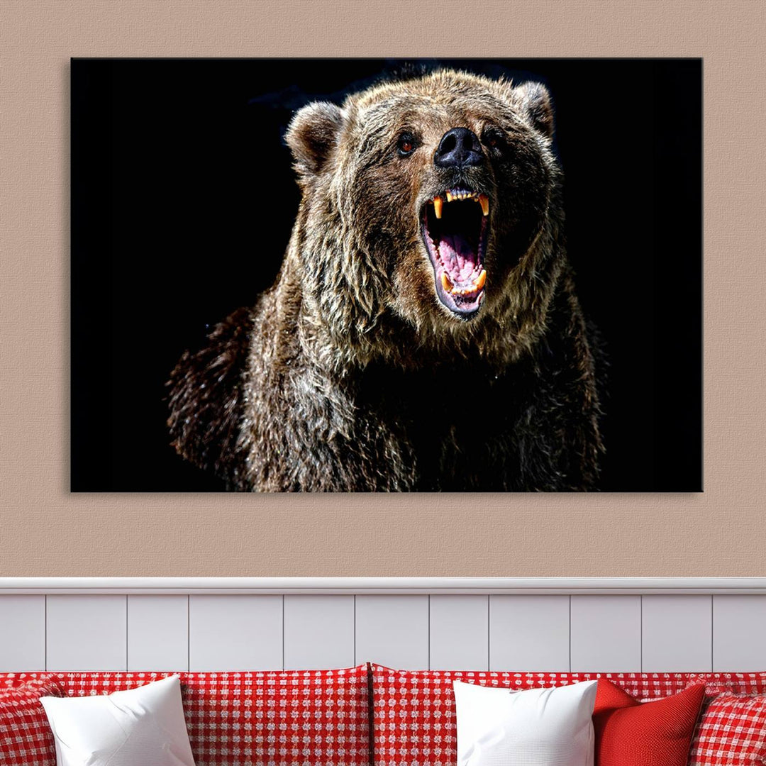 Grizzly Bear Canvas Wall Art for Farmhouse Wall Decor