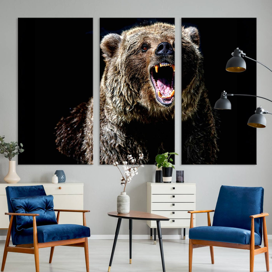 Grizzly Bear Canvas Wall Art for Farmhouse Wall Decor