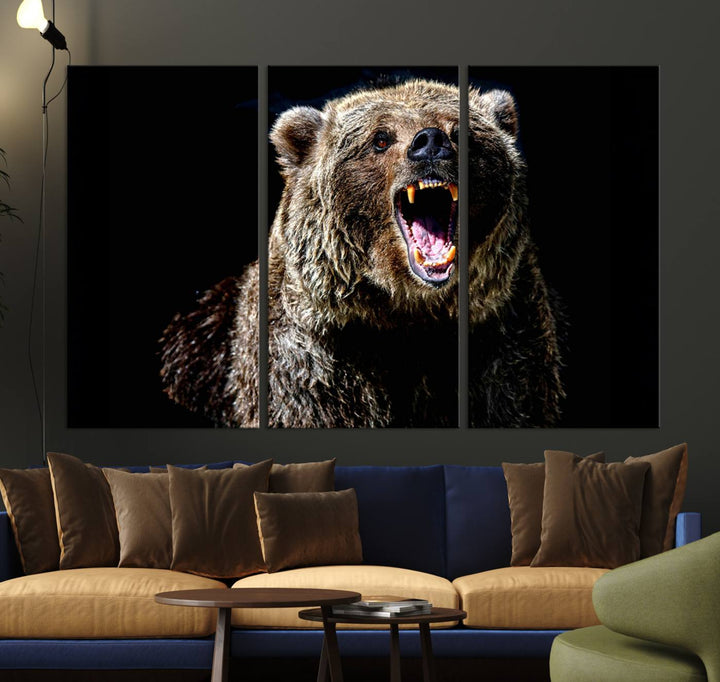 Grizzly Bear Canvas Wall Art for Farmhouse Wall Decor