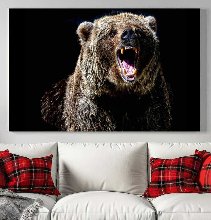 Grizzly Bear Canvas Wall Art for Farmhouse Wall Decor