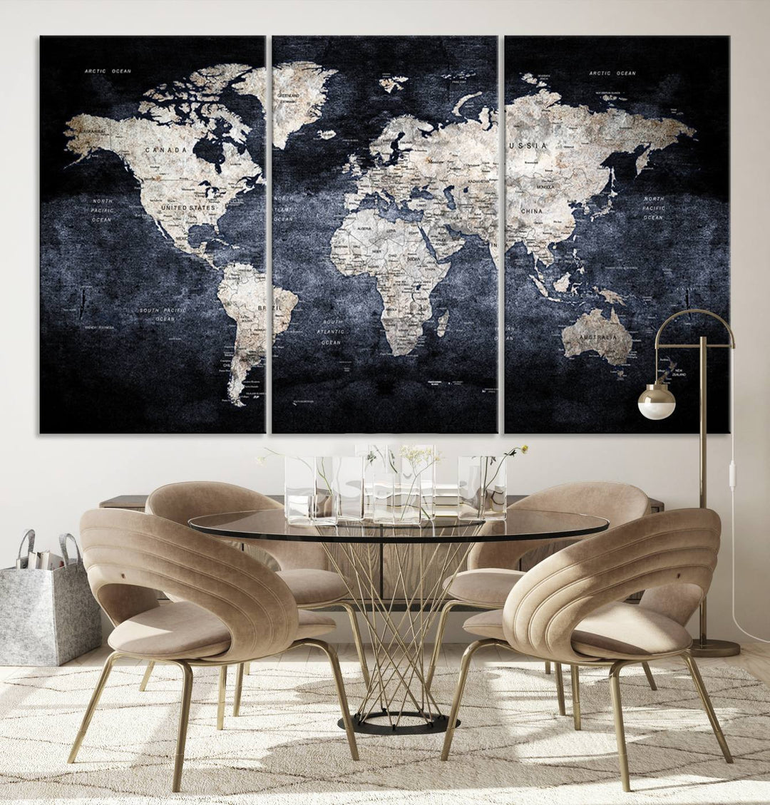 Grunge Black World Map Wall Art Canvas Print