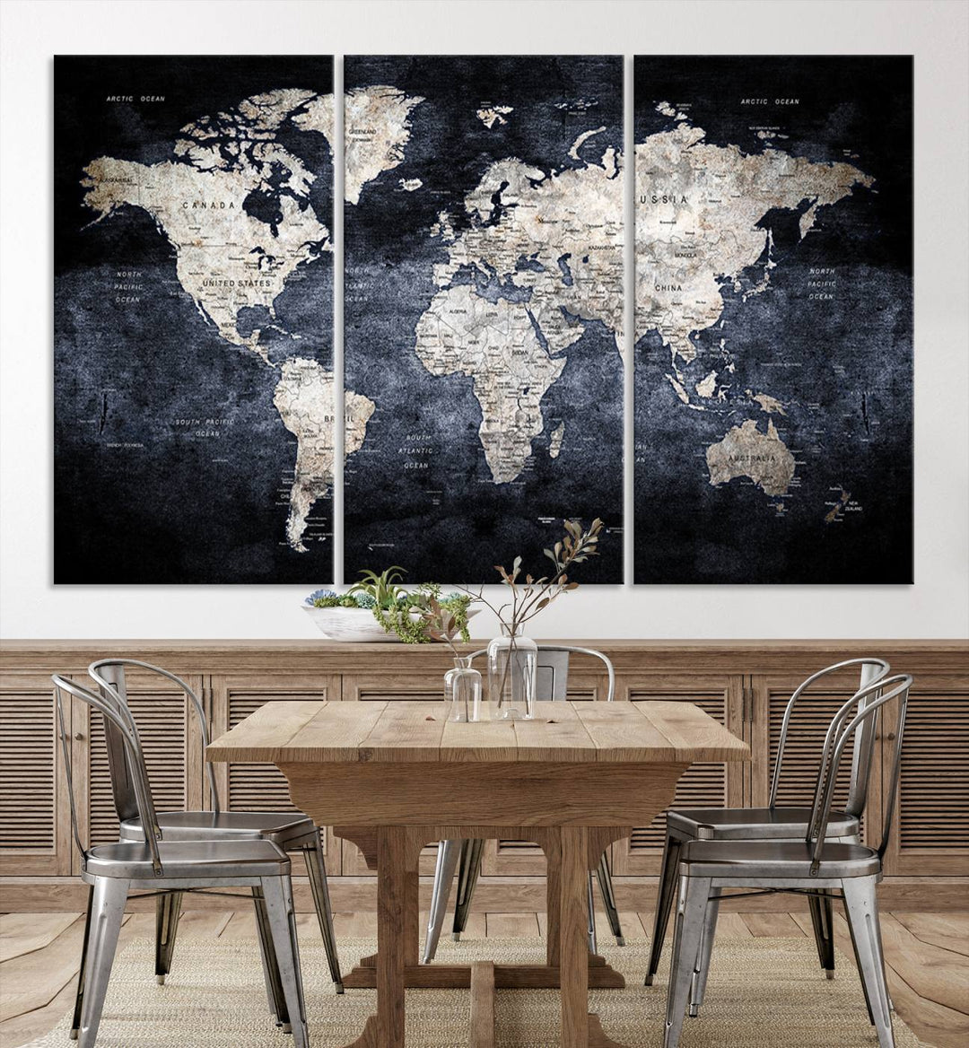 Grunge Black World Map Wall Art Canvas Print