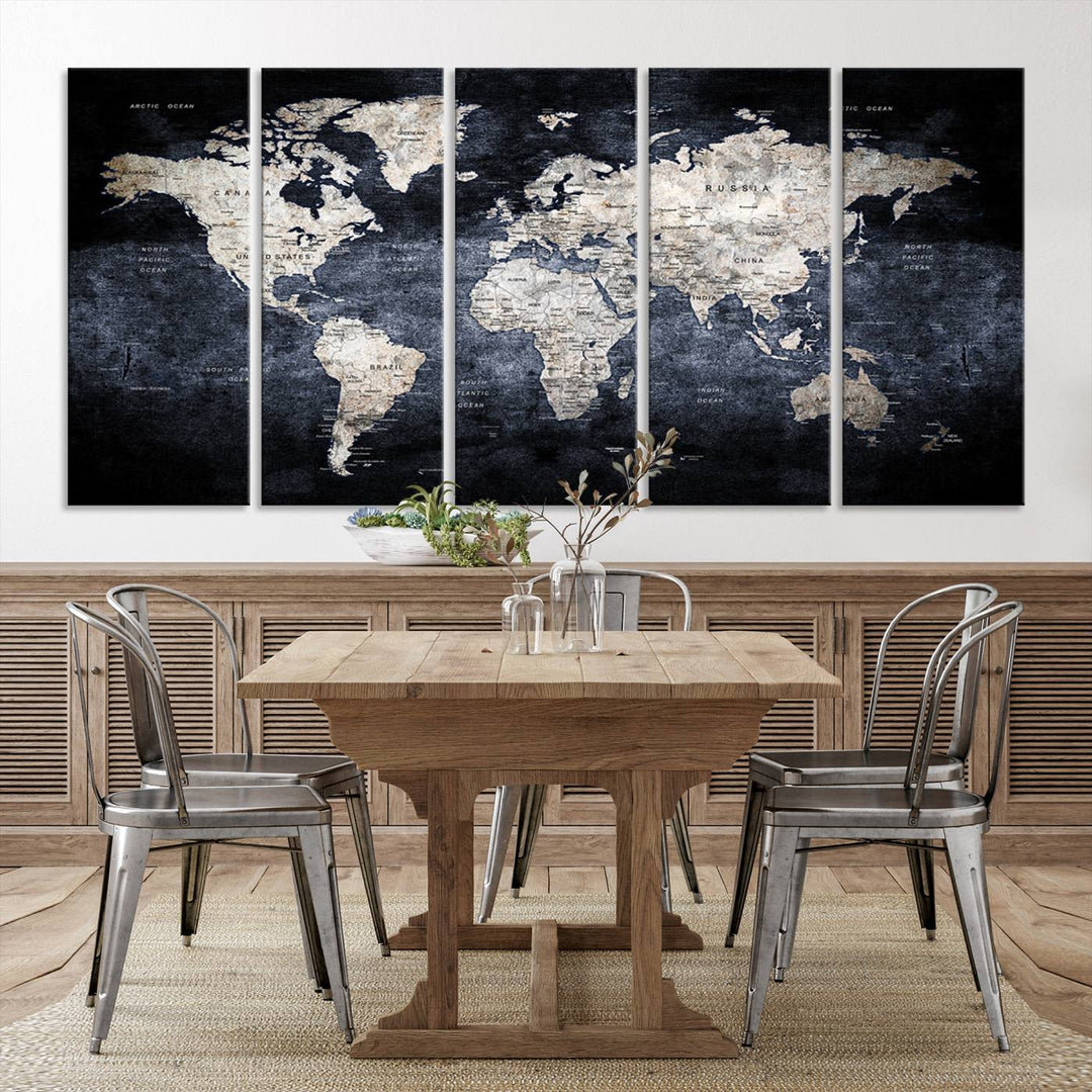 Grunge Black World Map Wall Art Canvas Print