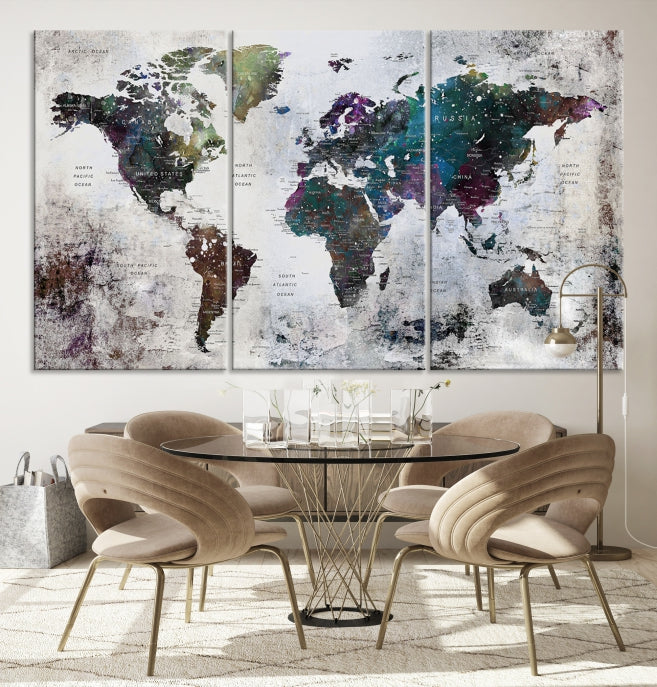 Grunge Large Watercolor World Map Wall Art Canvas Print