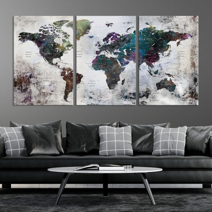 Grunge Large Watercolor World Map Wall Art Canvas Print