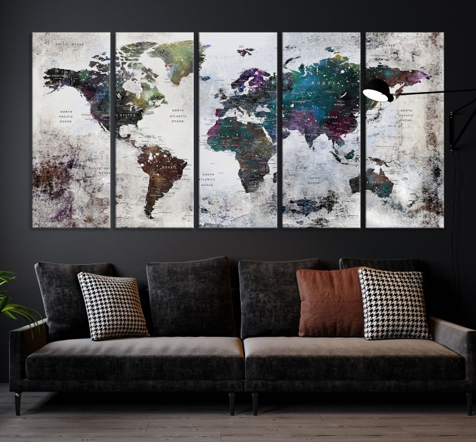 Grunge Large Watercolor World Map Wall Art Canvas Print