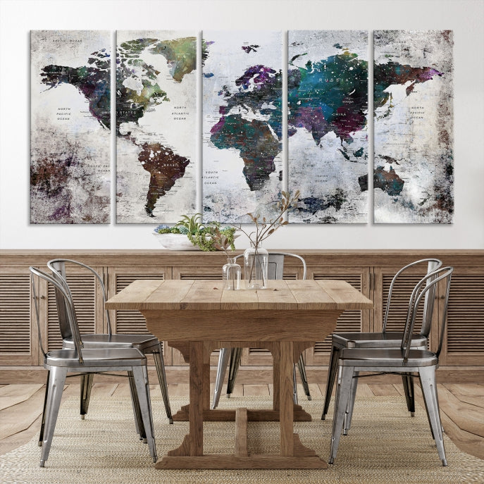 Grunge Large Watercolor World Map Wall Art Canvas Print