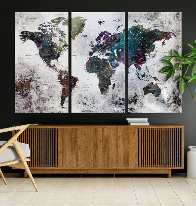 Grunge Large Watercolor World Map Wall Art Canvas Print