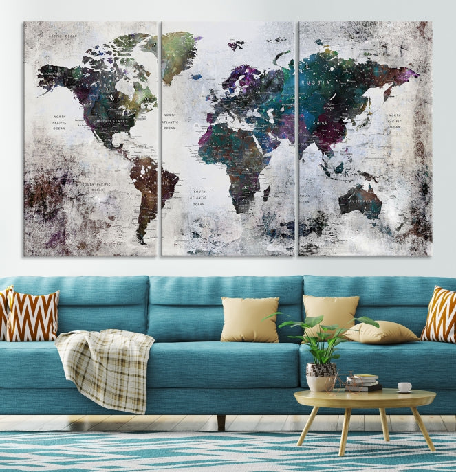 Grunge Large Watercolor World Map Wall Art Canvas Print